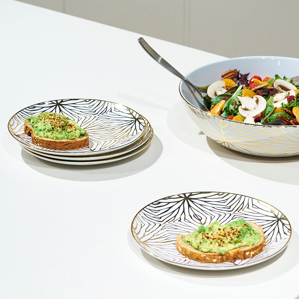 Talianna Lily Pad Plates, White & Gold, Set of 4