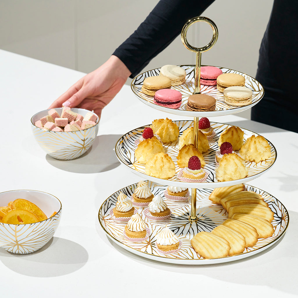 Talianna Lily Pad 3 Tiered Stand, White & Gold