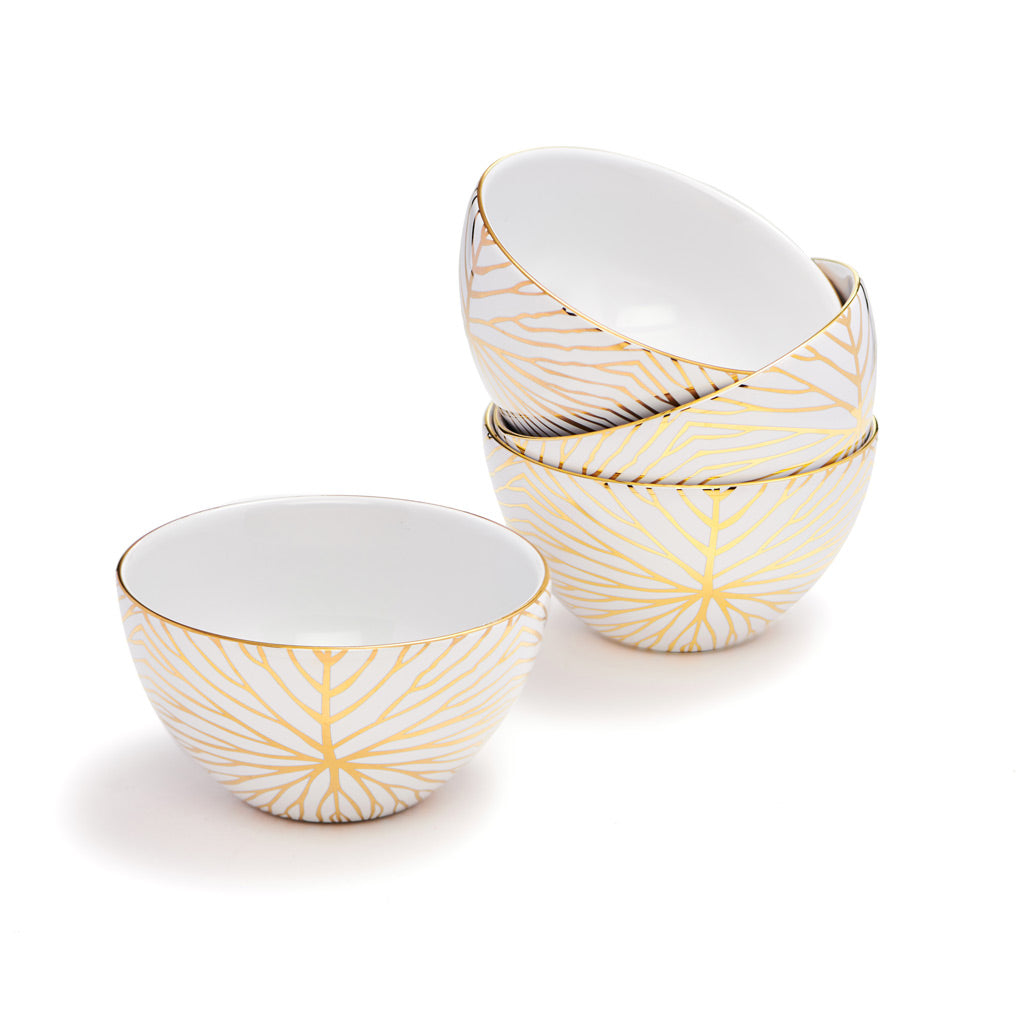 Talianna Lily Pad Bowls, White & Gold, Set of 4