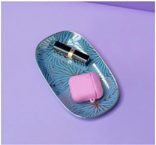 Talianna Lily Pad Catchall Tray, Sky Blue & Gold
