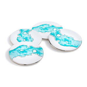 Talianna Ocean Coasters, Aqua & Silver, Set of 4
