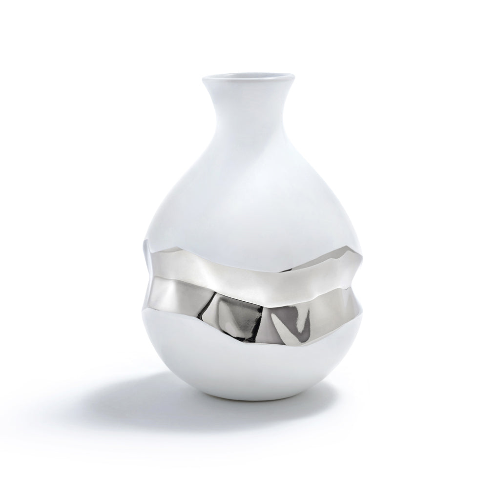 Talianna Oro Bud Vase, White & Silver
