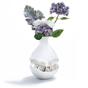 Talianna Oro Bud Vase, White & Silver